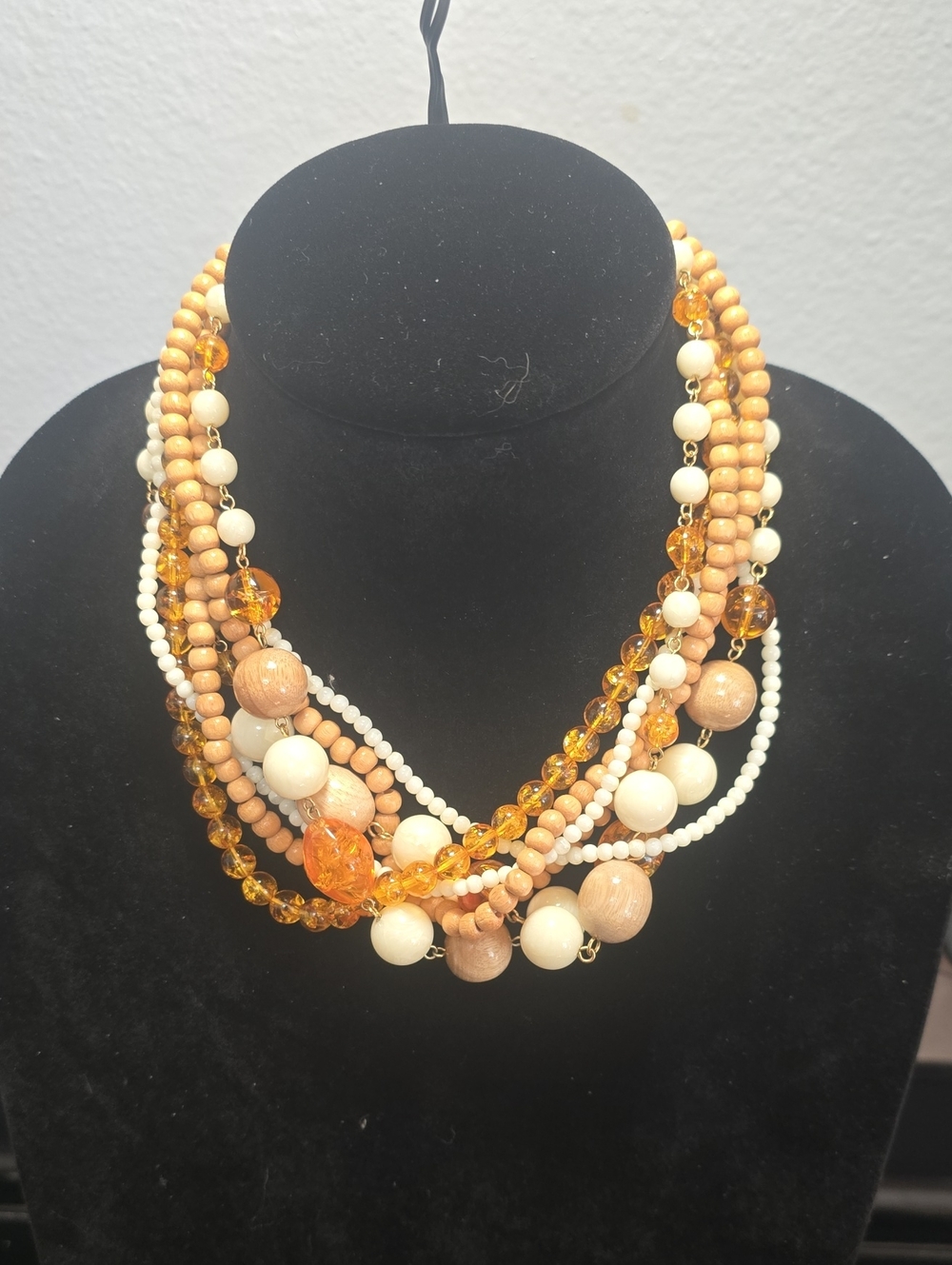 Liz Claiborne Multi-Strand Amber and Cream Statement Necklace - Women Jewelry 8"